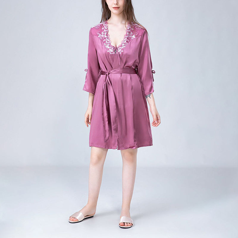 Embroidery Lace Nightdress and Robe Set