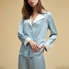 Color Block Notched Collar Pajama Set