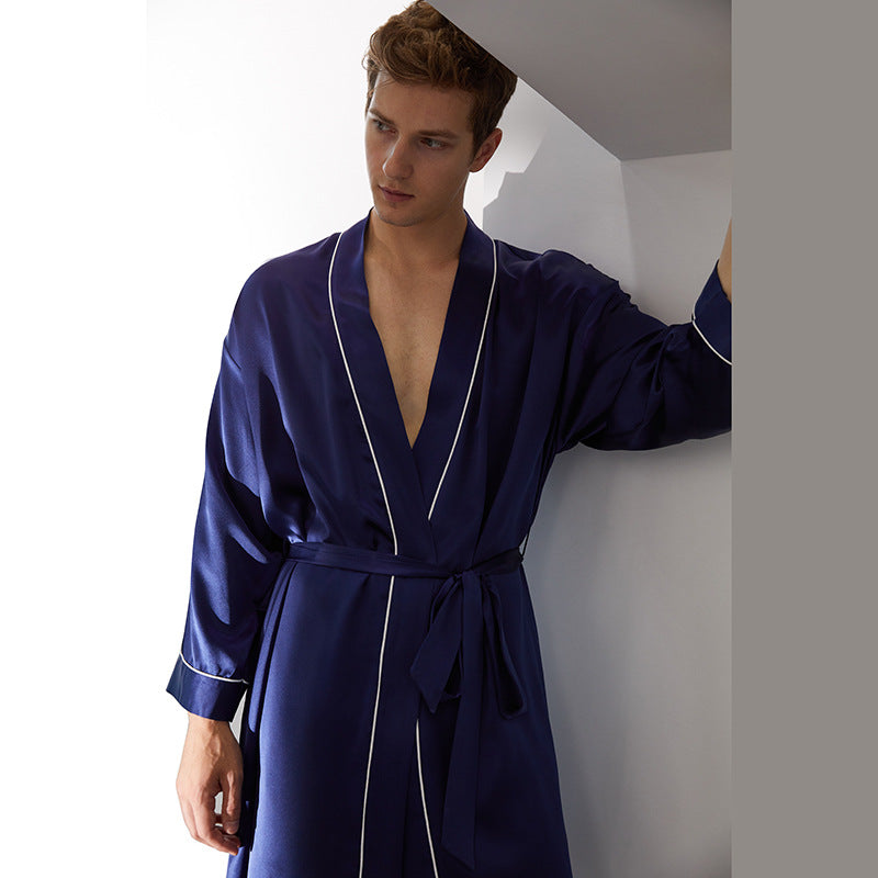 19 Momme Mulberry Silk Men's Long Sleeve Trousers Robe Set