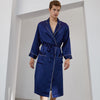 19 Momme Mulberry Silk Navy Blue Men's Long Sleeve Robe