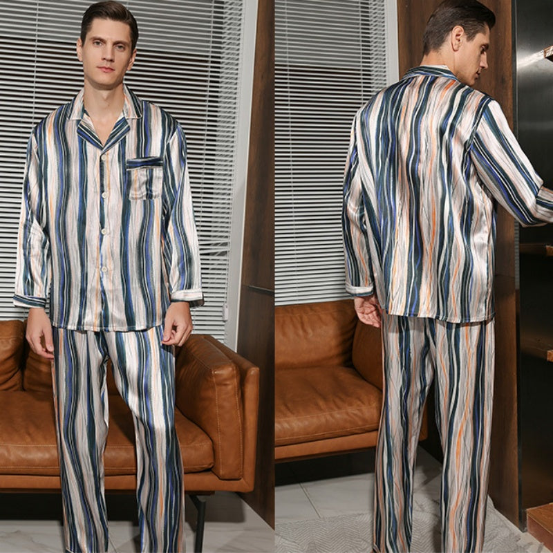 19 Momme Silk Color Stripe Men's Long Sleeve Pajamas Set