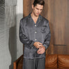 19 Momme Mulberry Silk Men's Dark Grey Printed Long Sleeve Pajamas Set