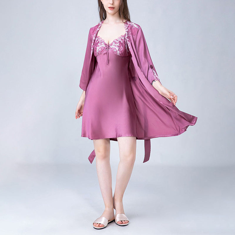 Embroidery Lace Nightdress and Robe Set