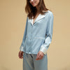 Color Block Notched Collar Pajama Set