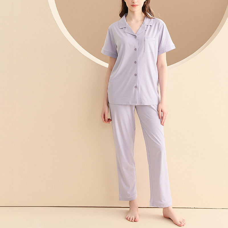 Women's Notched Collar Couple Pajama Set