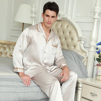 22 Momme Mulberry Silk Men's Long Sleeve Trousers Pajamas Set