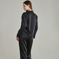 19 Momme Mulberry Silk Pinstriped Long Sleeve Trousers Pajamas Set