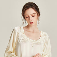 100% Mulberry Silk Court style Long Sleeve Nightdress