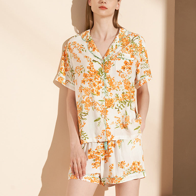 Orange Blossom Print Short Pajama Set