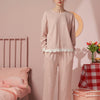 Pink Round Neck Pajama Set with Lace Trim