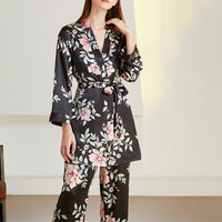 Black Floral Printed Pajama Set