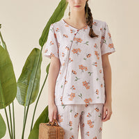 Floral Print Cotton Short Sleeved Pajama Set