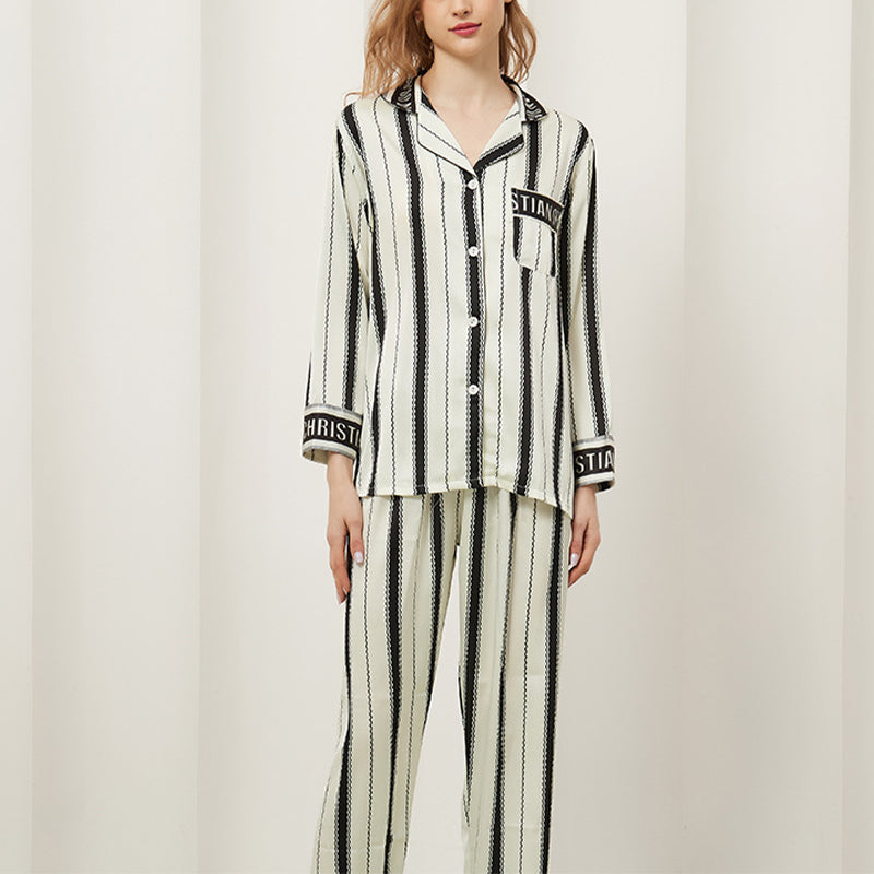 White Wave Striped Pajama Set