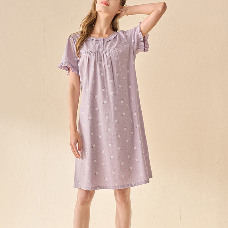 Flowers Printed Short Sleeves Sleepdress