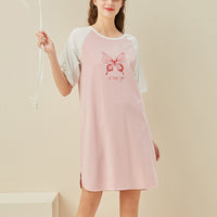 Pink Butterfly Printed Short Sleeves Sleepdress