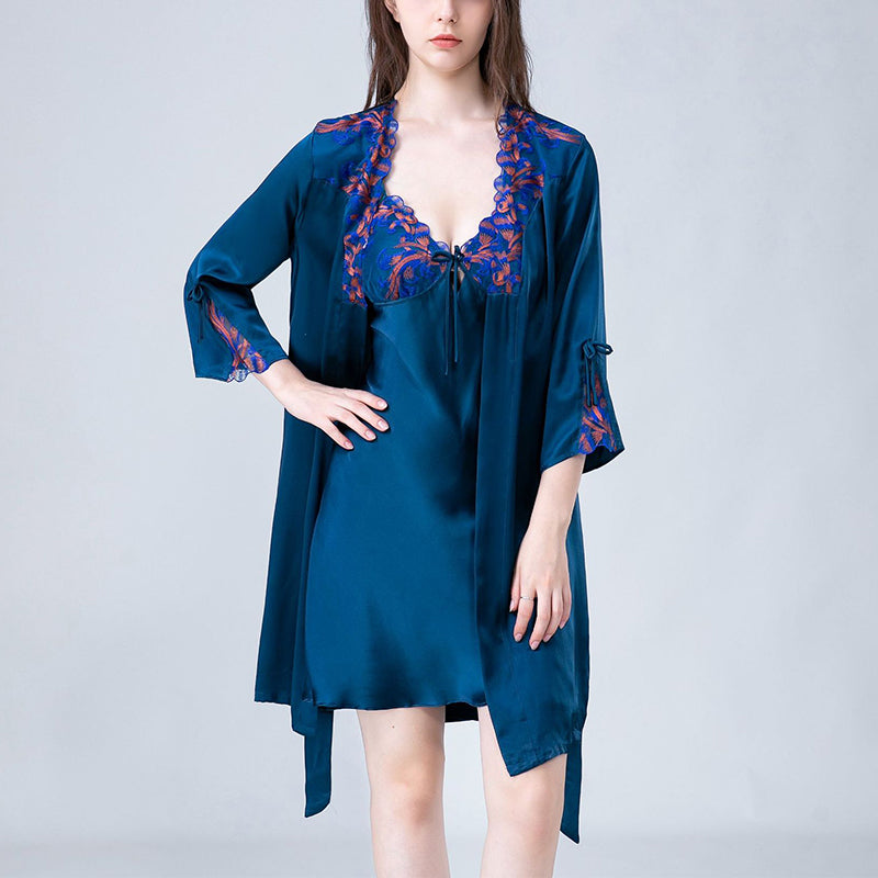 Embroidery Lace Nightdress and Robe Set