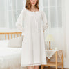 White Square Neck Long Sleeves Cotton Nightdress