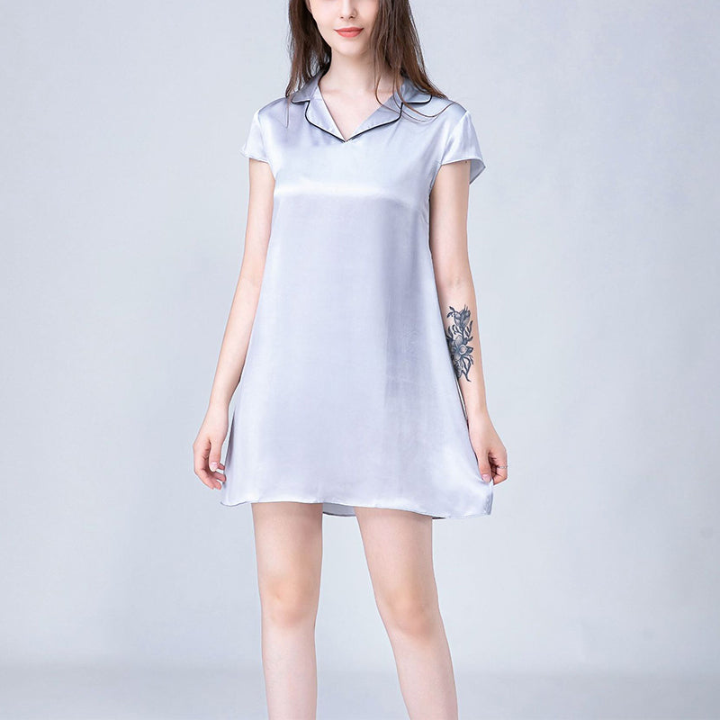 Notched Collar A-line Silk Nightdress