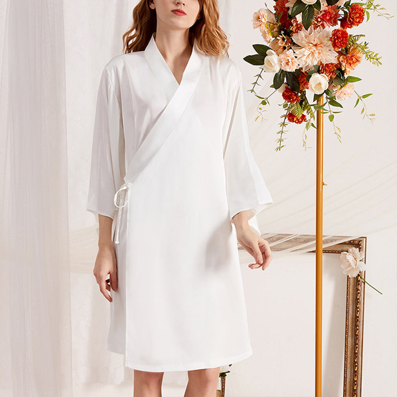 White Satin Kimono Style Robe