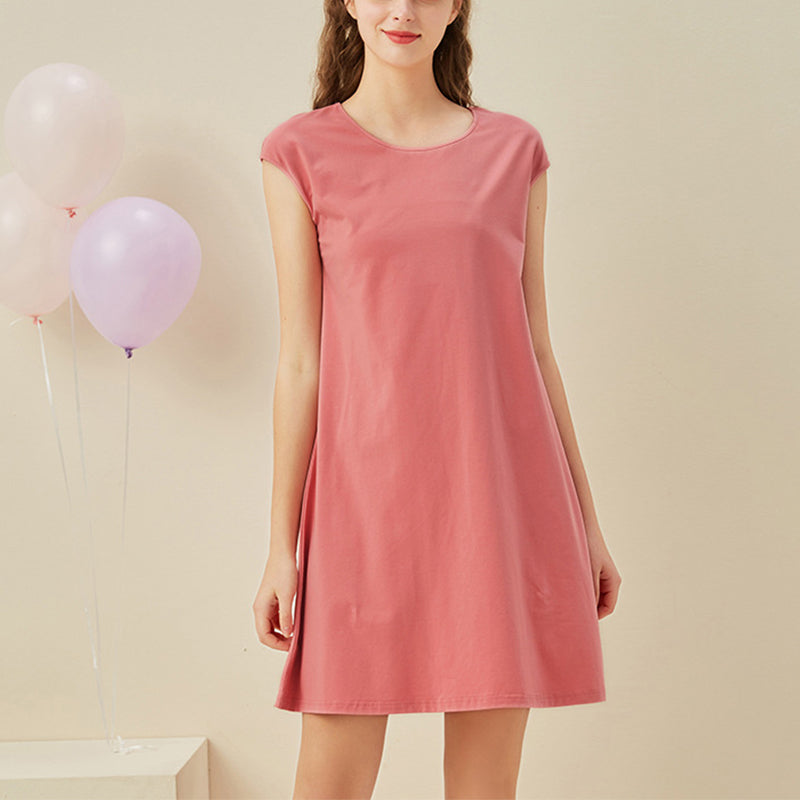 Round Neck Capped Sleeved Sleepdress