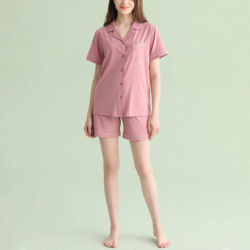 Women's Notched Collar Couple Short Pajama Set