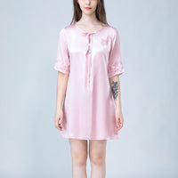 Stitch Embroidery Half Sleeves Silk Nightdress