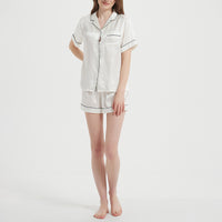 Comfortable Silk Pajama Set With Short Sleeves And Shorts