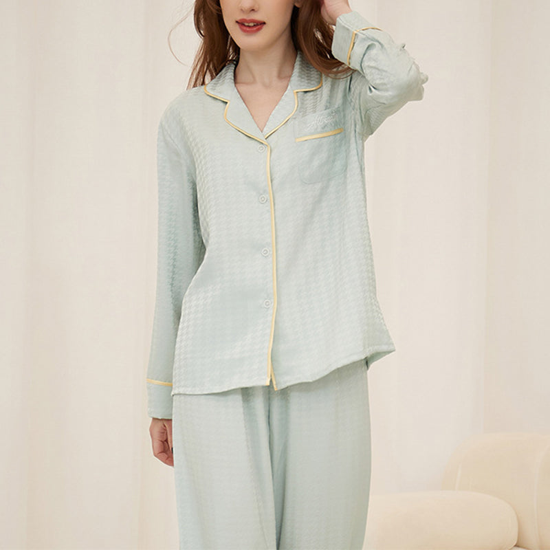 Blue Houndstooth Jacquard Pajama Set