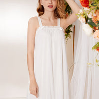 White Square Neck Sleeveless Nightgown