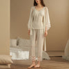 White Lace Detailed 3-Piece Pajama Set