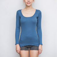 Grayish Blue Scoop Neck Silk T-shirt