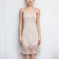 Nude Silk Sleepdress with Eyelash Lace Detail