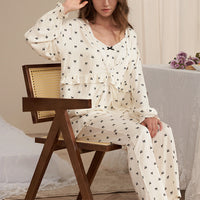 White Bowknot Print 3-piece Pajama Set