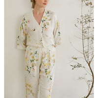 Floral Print V Neck Pajama Set