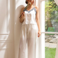 White Camisole Pajama Set with Lace Detail