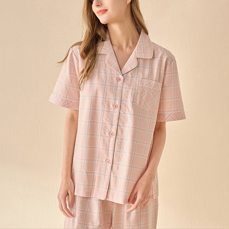 Pink Check Print Pajama Set