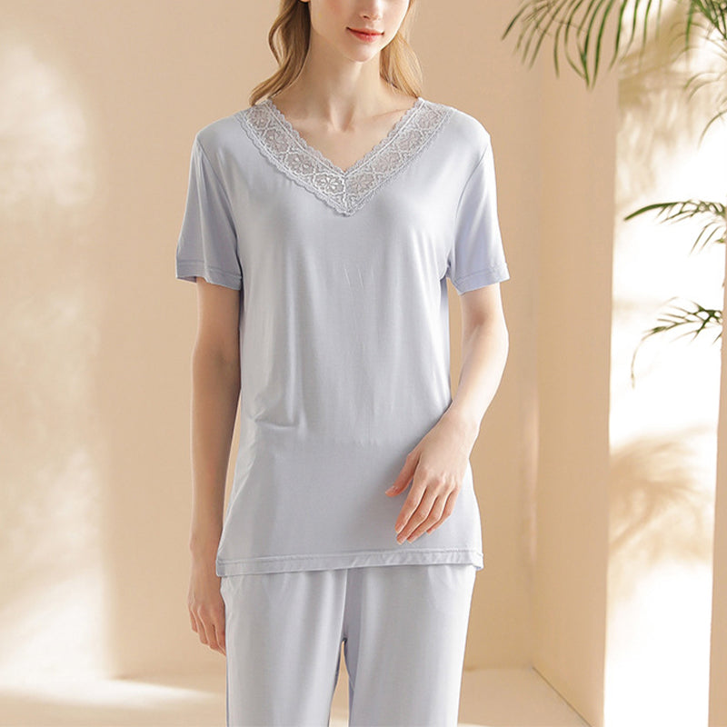 Lace Trimmed Modal Pajama Set