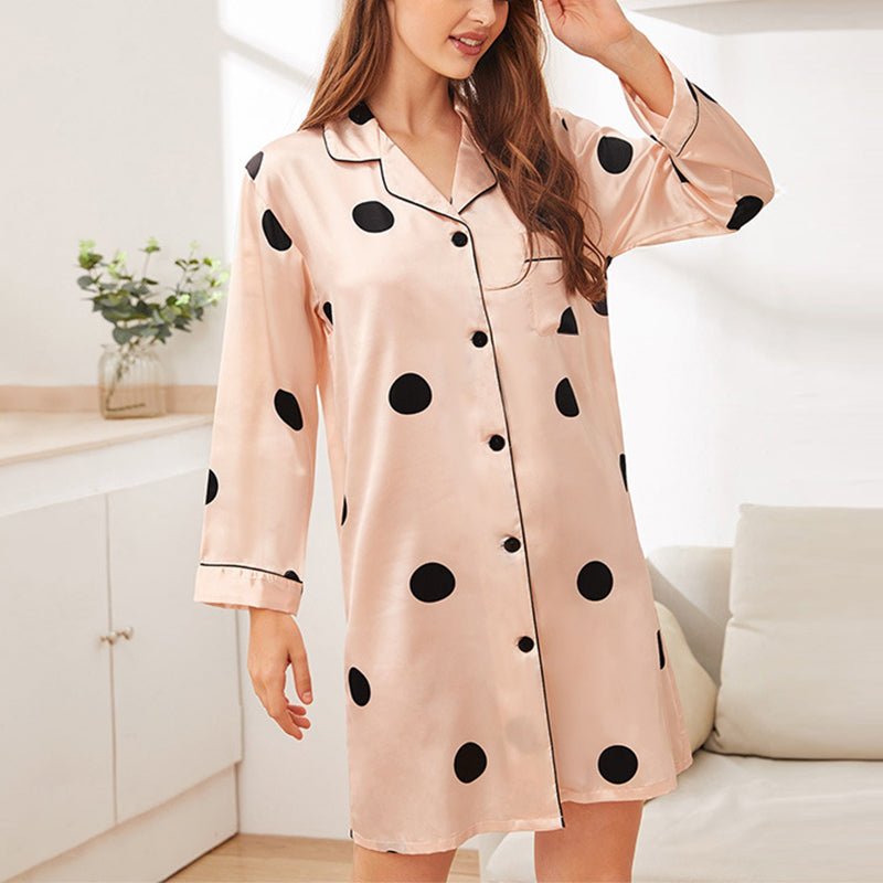 Pink Polka Dots Printed Sleep Shirt