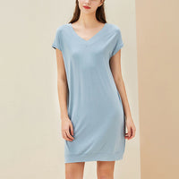 V Neck Short Sleeves Nightdress with Pockets