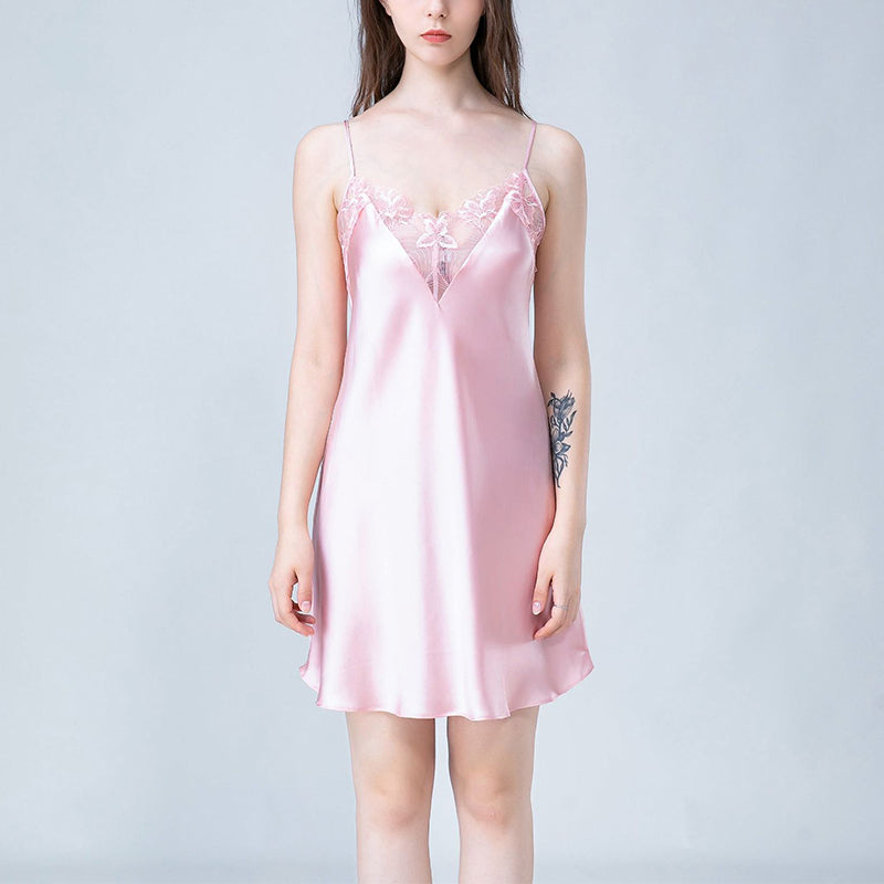 Floral Lace Silk Cami Sleep Dress