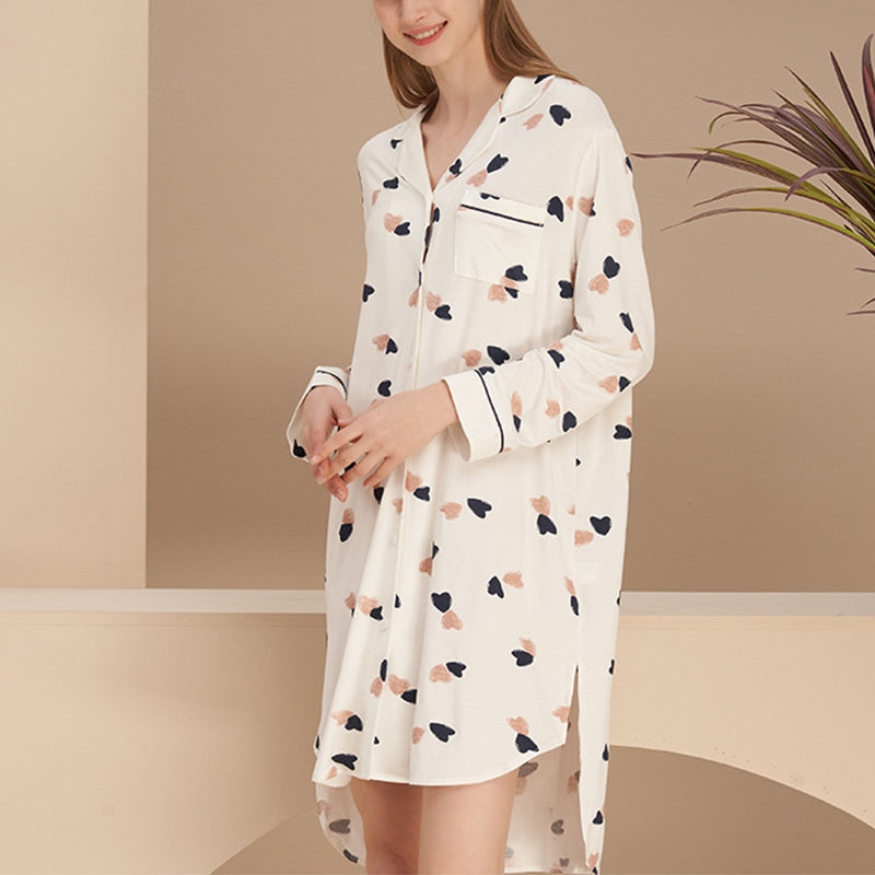 Heart Printed Boyfriend Style Sleepshirt