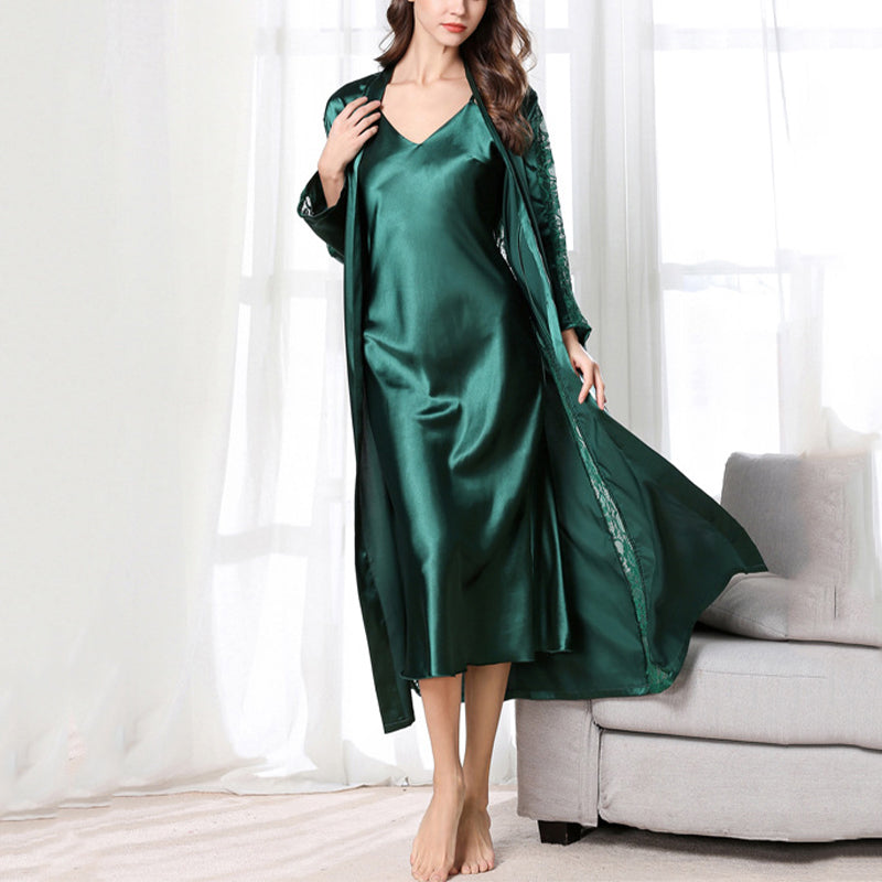 Satin Robe Set with Lace Detail