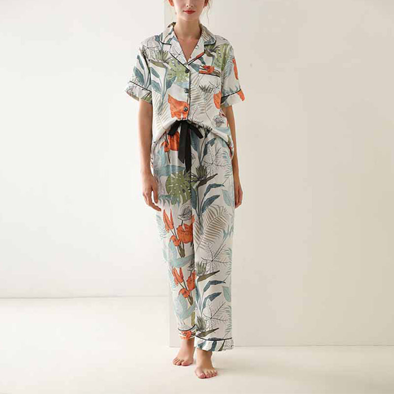 Flowers & Leaves Print Pajama Set