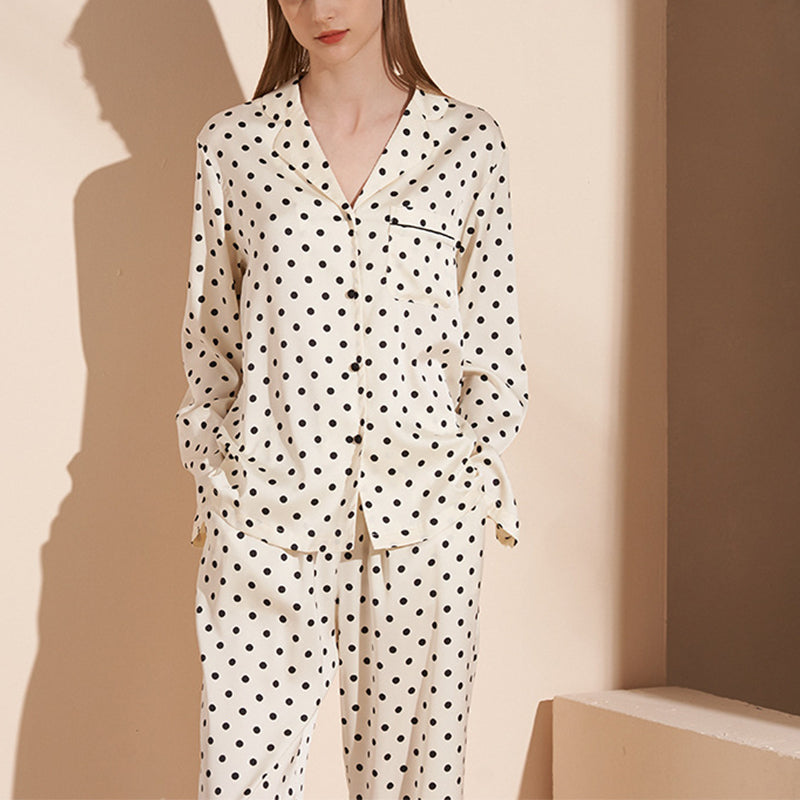 Apricot Polka Dots Print Long Sleeved Pajama Set