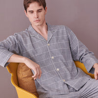 Men's Gray Plaid Long Sleeve Pajamas Set