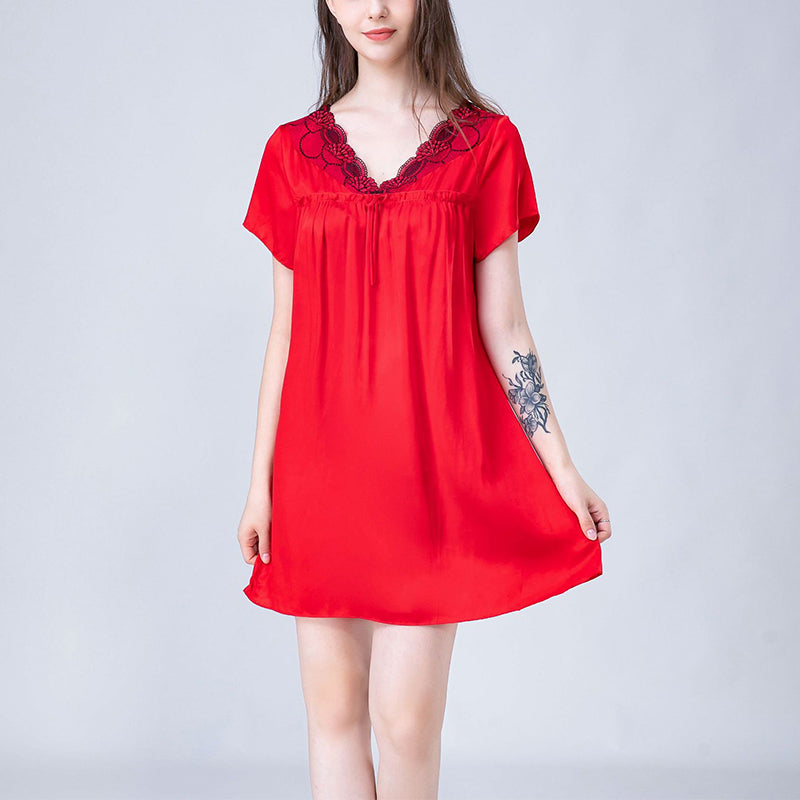 Lace-up V-Neck Silk Nightdress