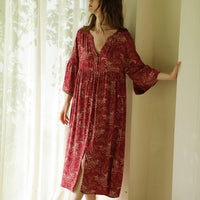 Red Leaves Printed Nightgown