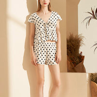 Fly Sleeves Polka Dots Printed Pajama Short Set