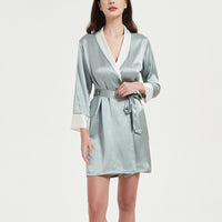 Color Block Tie Waist Silk Robe