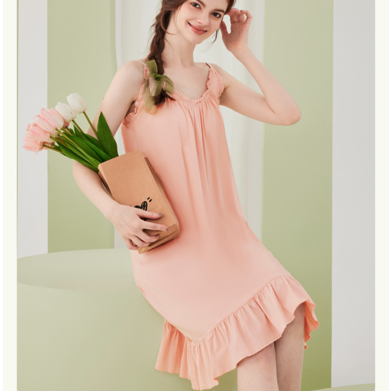 Solid Color Camisole Nightgown with Chest Pad